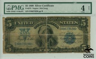 1899 United States $5 Silver Certificate Fr 275 Napier Mcclung Pmg Good 4 Net