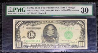 $1000 PMG VF30 1934 Chicago Federal Reserve Note One Thousand Dollars Fr.  2211 - G 2