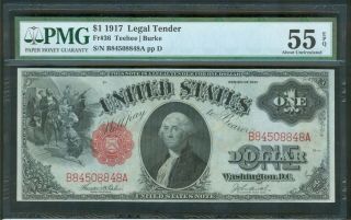 $1 Legal Tender,  Series 1917,  Pmg About Unc.  55 Epq