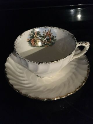 Vintage Unmarked Victorian Courting Couple Tea Cup And Saucer Teacup