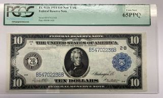 1914 Fr.  911b $10 York Federal Reserve Note 65 Ppq Gem Pcgs
