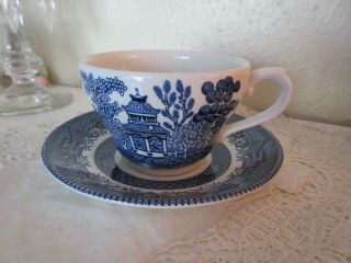 Blue Willow Cup & Saucer Churchill Made In England Blue And White Transferware