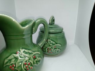 American Atelier Holly Berry Christmas Stoneware Creamer And Sugar Dish With Lid