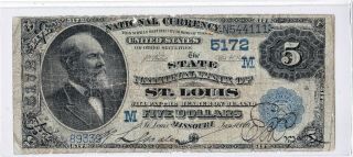 $5 1882 Db Date Back National Saint St.  Louis Missouri Mo Strong Signatures