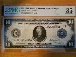 1914 $10 Frn Chicago (fr 929) Pmg 35