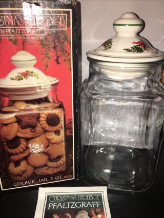 Pfaltzgraff Pottery Christmas Heritage 2 Qt Glass Cookie Jar - Euc Pristine
