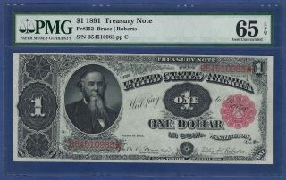 1891 $1 Treasury Note Fr - 352 ♚♚bruch & Roberts♚♚ Pmg Gem Unc 65 Epq