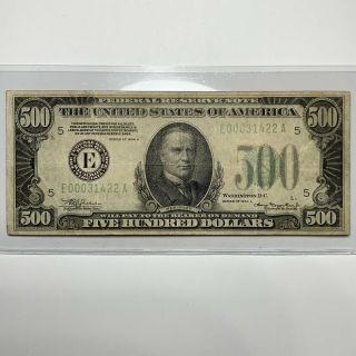 $500 Bill.  Five Hundred Dollar Federal Reserve Note Series 1934 A E Richmond Va