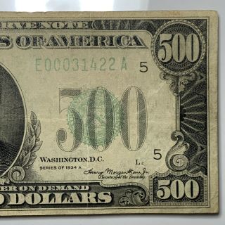 $500 Bill.  Five Hundred Dollar Federal Reserve Note Series 1934 A E Richmond Va 4