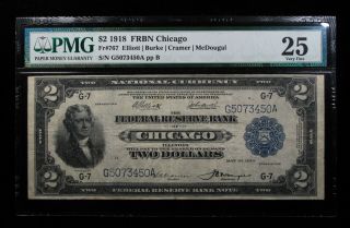 1918 $2 Federal Reserve Bank Note Chicago Fr.  767 Pmg Vf25 Battleship Note