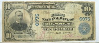 1902 Series $10.  00 The First National Bank Of Remsen Iowa Ia Charter 6975