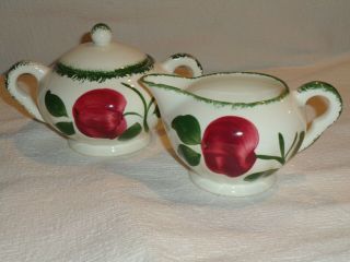 Vintage Southern Blue Ridge Sugar Bowl Creamer Set Crab Apple Pattern