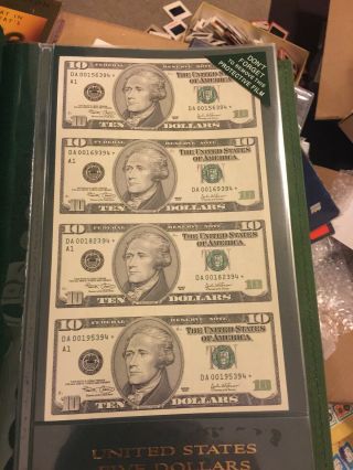 $1 $2 $5 $10 Star Note Uncut Sheet Set Of 4