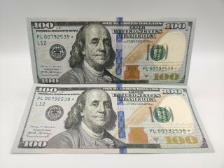2017a (2) Uncirculated $100 Dollar Consecutive Star Notes 538/539