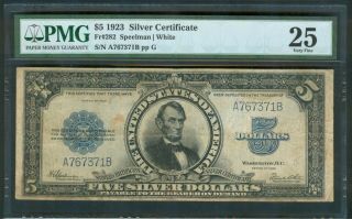 $5 Lincoln “porthole,  ” Series 1923 $5 Silver Certificate,  Pmg Very Fine 25