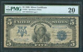 $5 Indian Chief Series 1899 $5 Silver Certificate,  Pmg Very Fine 20
