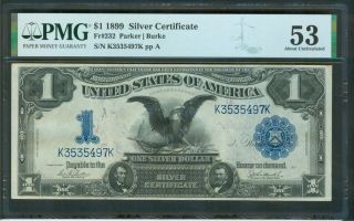 $1 Series 1899 Black Eagle Silver Certificate,  Pmg About Unc.  53