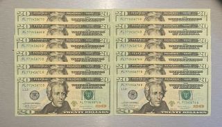 12 Consecutive $20 Dollar Bill Bills Crisp Uncirculated $100 Series 2017 - A