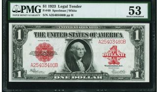 1923 $1 Legal Tender Fr 40 Pmg 53 About Uncirculated Au 53