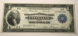 1918 Us One Dollar National Currency Bank Note Federal Reserve Bank Of Cleveland