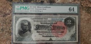1886 $2 Silver Certificate Fr - 242 Pmg Choice Unc 64