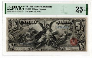 Fr.  268 $5 1896 Silver Certificate Educational Pmg 25 Epq