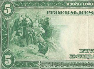 Large 1914 $5 Dollar Bill Federal Reserve Bank Note Currency Old Paper Money Ef
