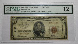 $5 1929 Mineola York Ny National Currency Bank Note Bill Ch.  9187 Pmg F12