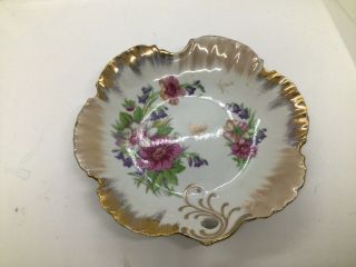 Vintage Trimont Ware Decorative Serving Dish Bowl Multi Flowers Japan Gold Gild