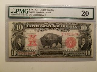 Circulated Fr 122 1901 $10 Legal Tender " Bison Note " Pmg 20