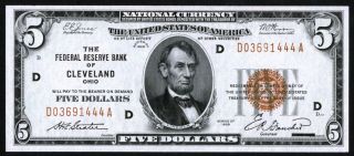 Fr.  1850 - D $5 1929 Federal Reserve Bank Note Cleveland Gem Uncirculated