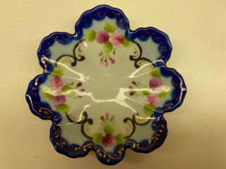Vintage Porcelain China Hand Painted Moriage Cobalt Blue & Gold Floral Dish