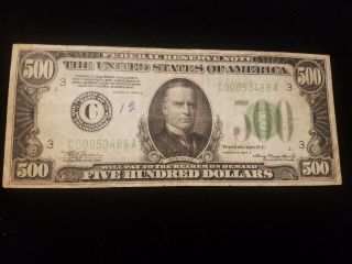 1934 A $500 Five Hundred Dollar Bill Washington Dc Federal Reserve Note (167)