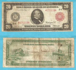 1914 $20 Fr 959a Red Seal Federal Reserve Note St.  Louis H A Block Stk Kl118caee