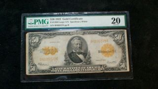 1922 Pmg Vf20 Large Fifty Dollar Gold Certificate Note $50 Bill Priced To Sell