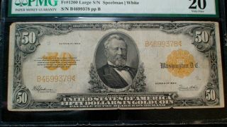 1922 PMG VF20 LARGE FIFTY DOLLAR GOLD CERTIFICATE Note $50 Bill PRICED TO SELL 2
