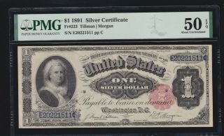 Us 1891 Martha $1 Silver Certificate Open Back Fr 223 Pmg 50 Epq Au (511)