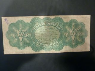 1863 $5 Legal Tender US Note Chittenden/Spinner Series 2