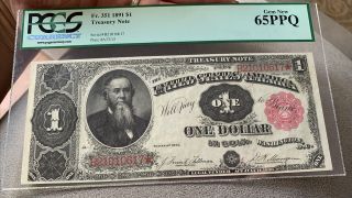 1891 $1 One Dollar Treasury Note Fr 351 Pmg Gem 65 Ppq