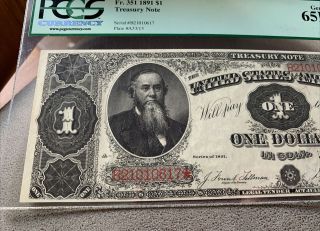 1891 $1 One Dollar Treasury Note Fr 351 PMG Gem 65 PPQ 2