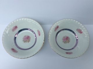 Vintage Lusterware Japan Porcelain Bowls Pink Roses Purple Lusterware Gold Rim