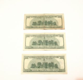 1996 {3} $100 ONE HUNDRED DOLLAR BILLS SEQUENTIAL NUMBERS 2