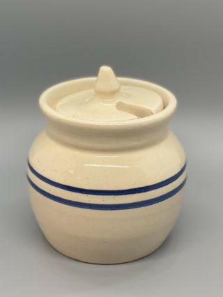 Marshall Pottery Honey Pot By Master Potter Kenneth Wingo Blue Bands - Signed