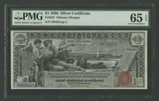 Fr224 $1 1896 Silver Cert " Education " Note Pmg 65 Epq Gem Unc Wlm9925