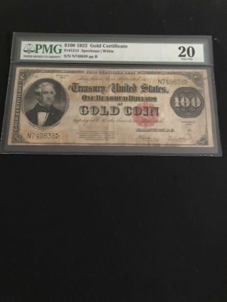 1922 - $100 Gold Certificate - Pmg 20.  Fr 1215.  The Note Looks Nicer Than In Pics.