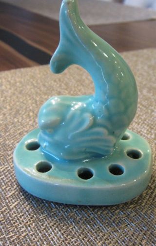 Vintage Flower Frog Ceramic Fish Shape Turquoise
