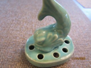 Vintage Flower Frog Ceramic Fish Shape Turquoise 2