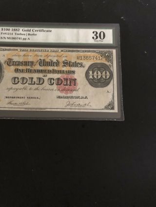 1882 - $100 Gold Certificate - PMG 30.  Fr 1214.  I Think It Was Under - Graded. 3