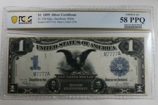 1899 $1 Pcgs Au58ppq Fr.  236 Silver Certificate Fancy Serial Number Lucky 7s