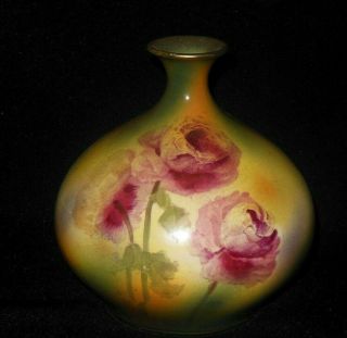 Royal Bonn Germany Hand Decorated Round Vase Pink Roses 1890